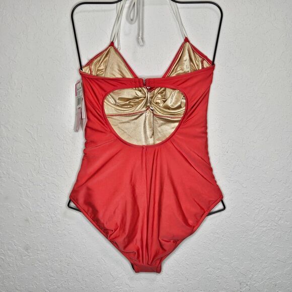 Niki Wior‎ Red One Piece Halter Pinup Style Bathing Swim Suit Size 16 NEW - Picture 4 of 4
